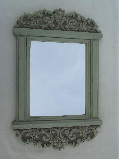 photo of distressed green country french style wall mirror, vintage Burwood? #1
