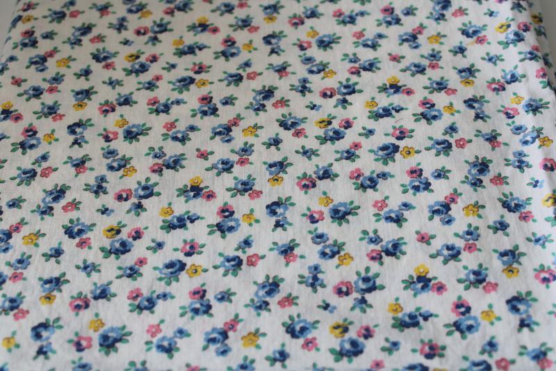 photo of ditsy print flowers vintage cotton fabric, tiny floral pink blue yellow on white #1