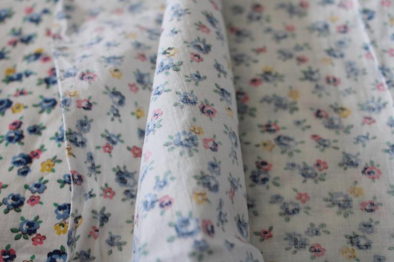 photo of ditsy print flowers vintage cotton fabric, tiny floral pink blue yellow on white #2