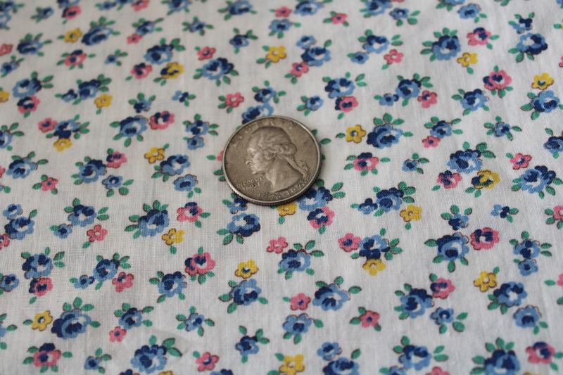 photo of ditsy print flowers vintage cotton fabric, tiny floral pink blue yellow on white #3