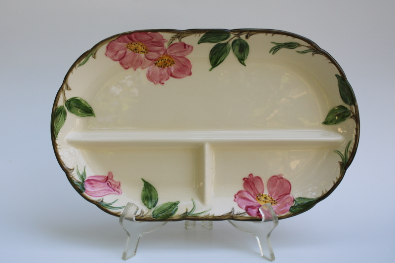 photo of divided plate three section relish tray vintage Franciscan pottery Desert Rose pattern #1