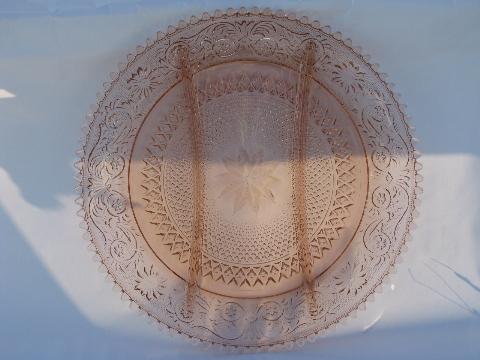 photo of divided relish tray serving plate, vintage Tiara daisy pattern sandwich glass, pink! #1