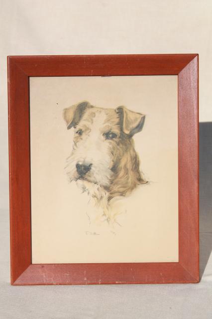 photo of dog & cat pictures, mid-century vintage framed prints, terrier puppy & long haired tabby kitty #4