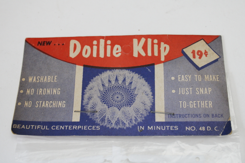 photo of doily clips to make ruffled doilies, vintage dime store notions counter novelty mint in package  #2