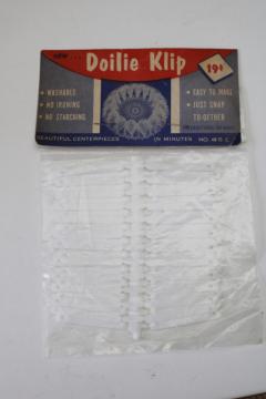 catalog photo of doily clips to make ruffled doilies, vintage dime store notions counter novelty mint in package 