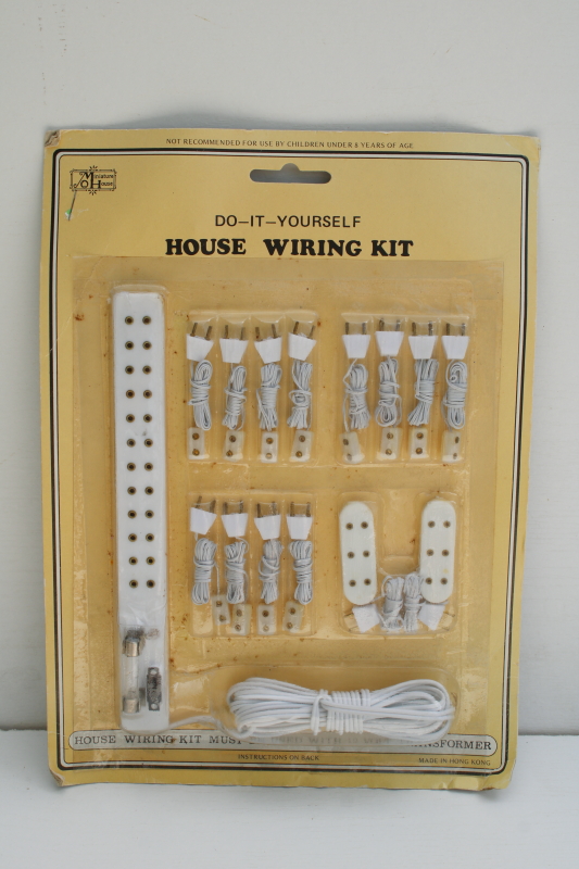 photo of dollhouse wiring kit new in package vintage miniature electrical hardware, cords w/ plugs & sockets #1