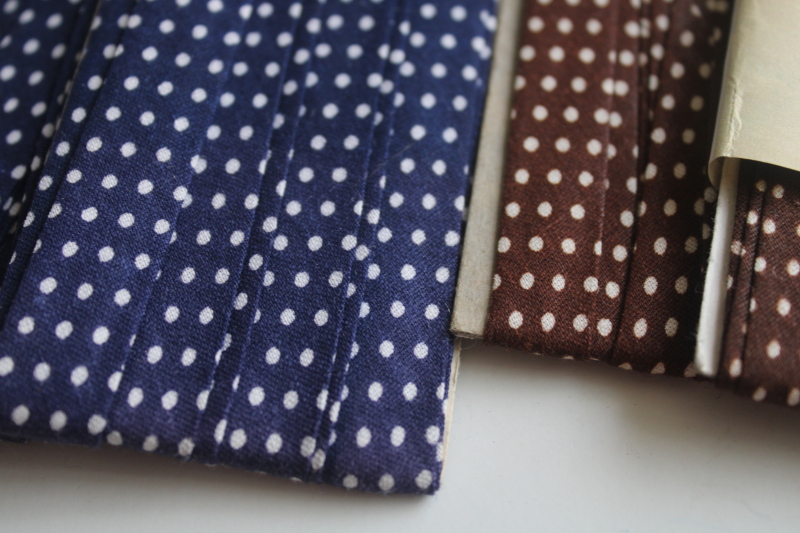 photo of dotted print cotton seam binding, vintage bias binding navy blue, brown with white  #2