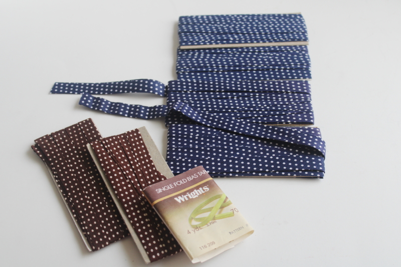 photo of dotted print cotton seam binding, vintage bias binding navy blue, brown with white  #3