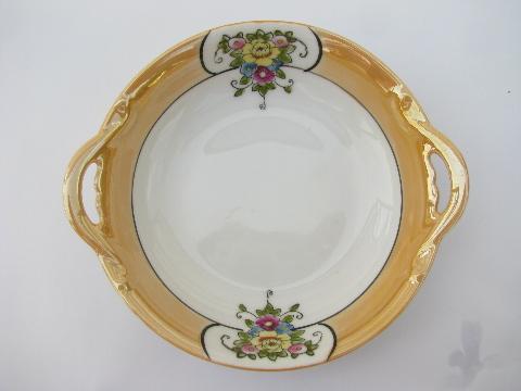 photo of double handled bowl, vintage Noritake hand-painted Japan china, M mark #1