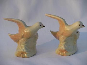 catalog photo of doves of peace, dove pair figural birds vintage pottery planters