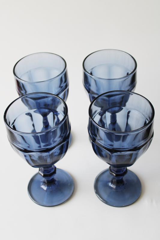 photo of dusk blue Libbey Duratuff glass, set of four Gibraltar pattern water goblets #2