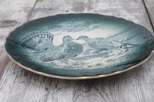 photo of dusky grouse birds antique blue - green transferware plate, vintage 1908 Buffalo china  #2