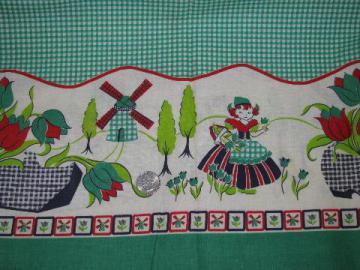 catalog photo of dutch girls, windmills, tulips, vintage cotton border fabric