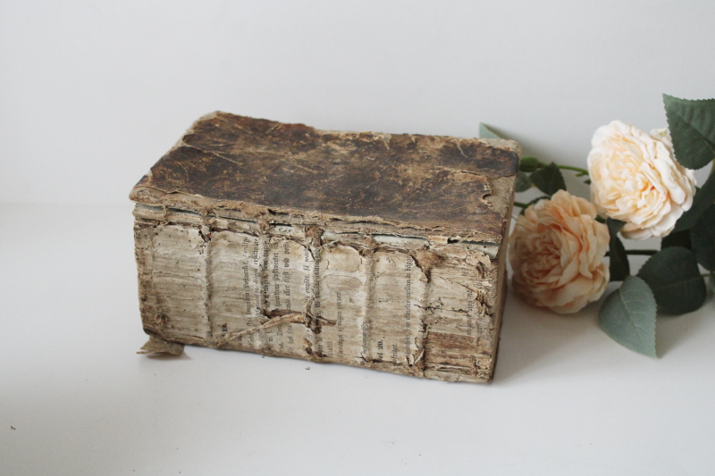 photo of early 1800s antique Bible or religious book, gothic font German or Swedish book very worn  #1