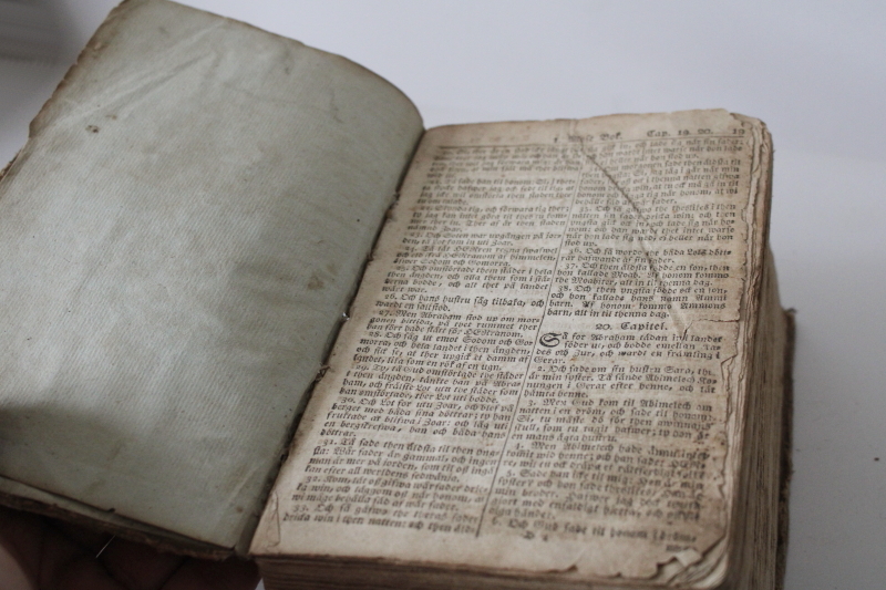 photo of early 1800s antique Bible or religious book, gothic font German or Swedish book very worn  #2