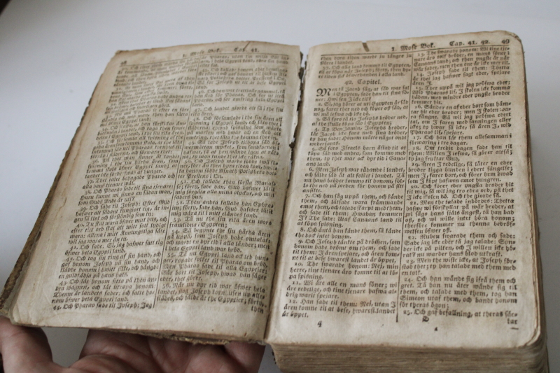 photo of early 1800s antique Bible or religious book, gothic font German or Swedish book very worn  #4