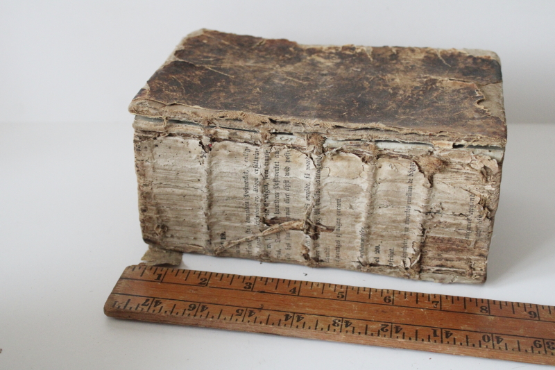 photo of early 1800s antique Bible or religious book, gothic font German or Swedish book very worn  #5