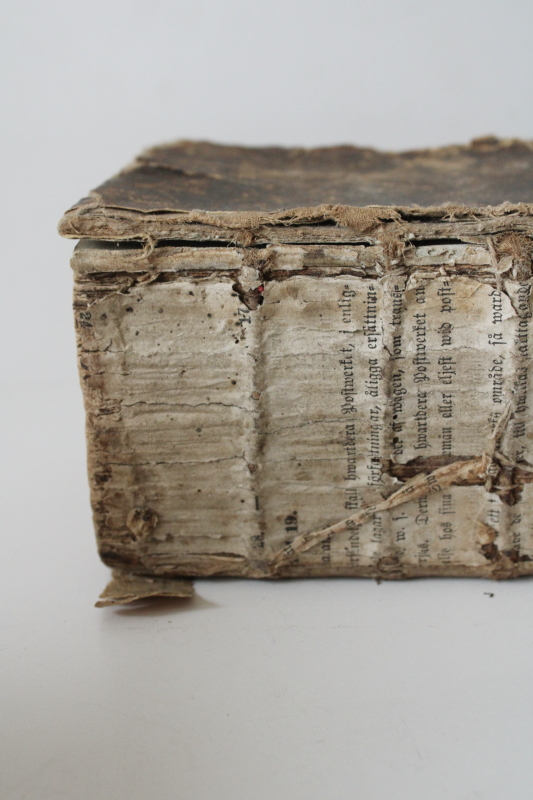photo of early 1800s antique Bible or religious book, gothic font German or Swedish book very worn  #6
