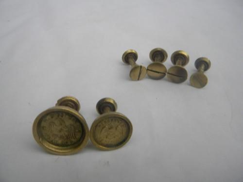 photo of early 1860s vintage brass Disston hand saw medallions #1