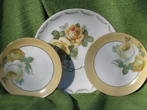 photo of early 1900s antique Bavaria china plates lot, full blown yellow roses #1