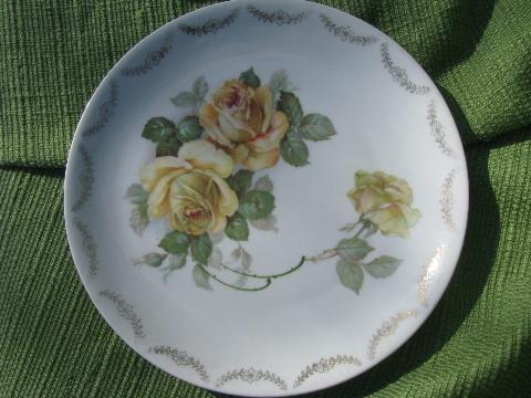 photo of early 1900s antique Bavaria china plates lot, full blown yellow roses #2