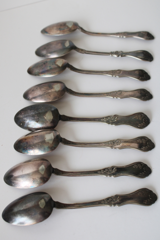 photo of early 1900s antique silverplated tea spoons, Rockford silver plate Rosemary roses floral  #3