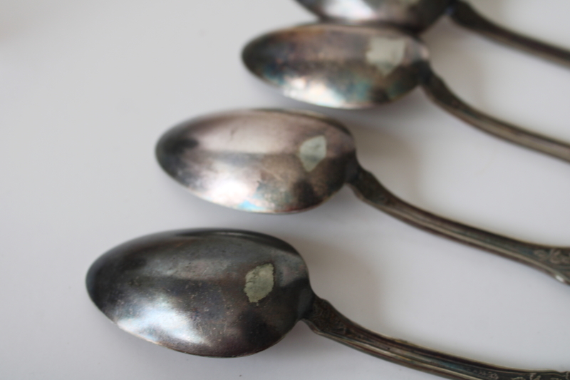 photo of early 1900s antique silverplated tea spoons, Rockford silver plate Rosemary roses floral  #4
