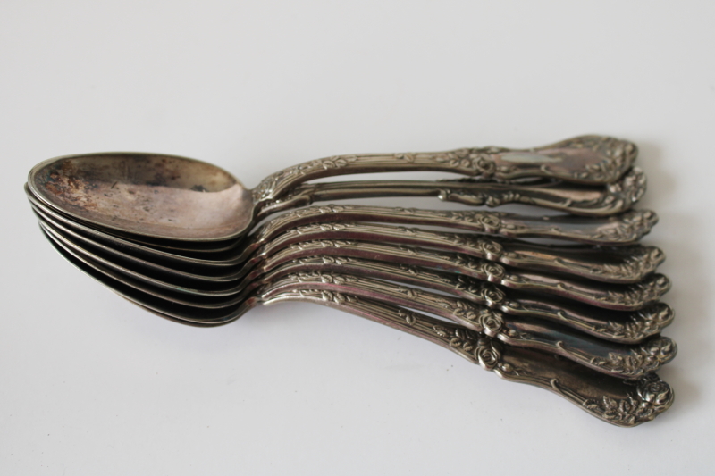 photo of early 1900s antique silverplated tea spoons, Rockford silver plate Rosemary roses floral  #6