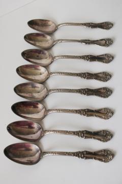 early 1900s antique silverplated tea spoons, Rockford silver plate Rosemary roses floral 
