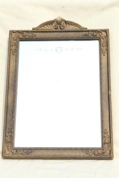 catalog photo of early 1900s etched glass mirror w/ original antique gesso wood frame