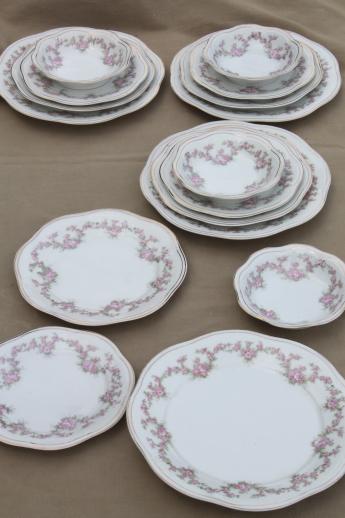 photo of early 1900s vintage Bavaria porcelain plates & bowls, Mignon pink floral china #2