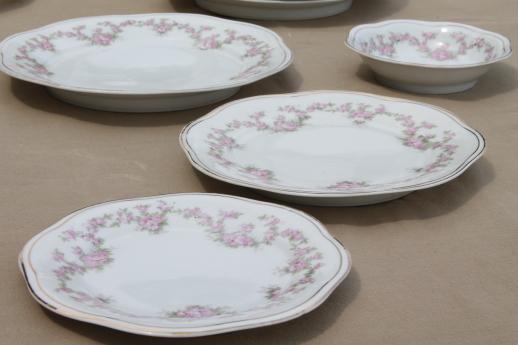 photo of early 1900s vintage Bavaria porcelain plates & bowls, Mignon pink floral china #3