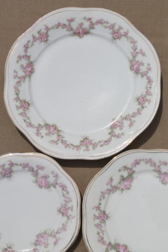 photo of early 1900s vintage Bavaria porcelain plates & bowls, Mignon pink floral china #5