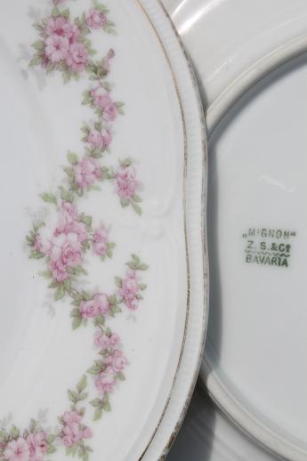 photo of early 1900s vintage Bavaria porcelain plates & bowls, Mignon pink floral china #7