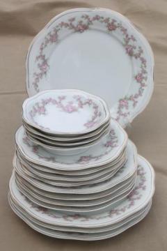 catalog photo of early 1900s vintage Bavaria porcelain plates & bowls, Mignon pink floral china