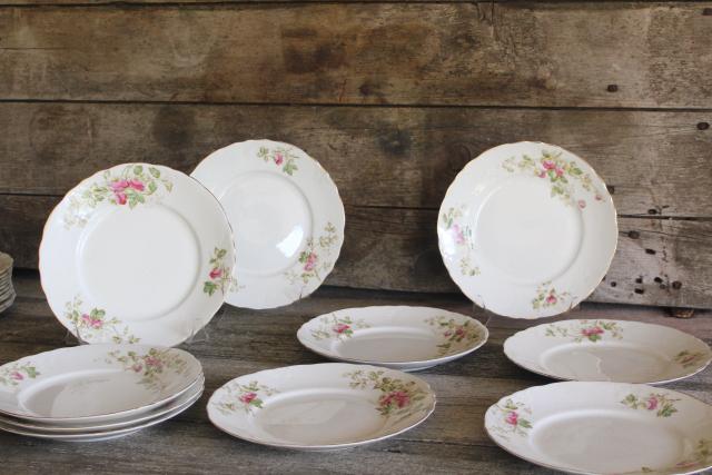 photo of early 1900s vintage Edwin Knowles china salad / lunch plates, antique pink rose floral dishes #1