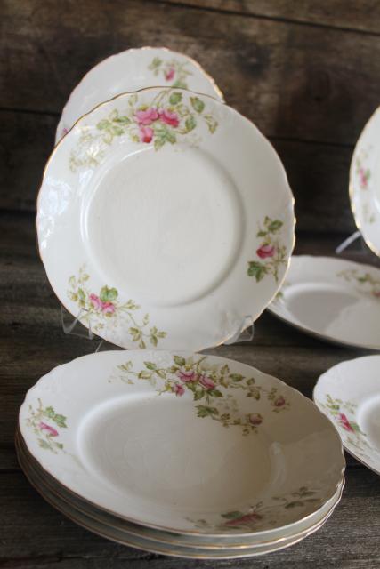 photo of early 1900s vintage Edwin Knowles china salad / lunch plates, antique pink rose floral dishes #2