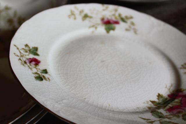 photo of early 1900s vintage Edwin Knowles china salad / lunch plates, antique pink rose floral dishes #5