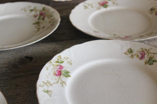 photo of early 1900s vintage Edwin Knowles china salad / lunch plates, antique pink rose floral dishes #6