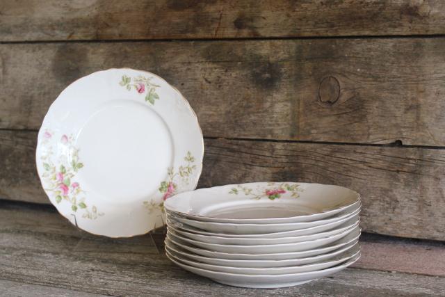 photo of early 1900s vintage Edwin Knowles china salad / lunch plates, antique pink rose floral dishes #7