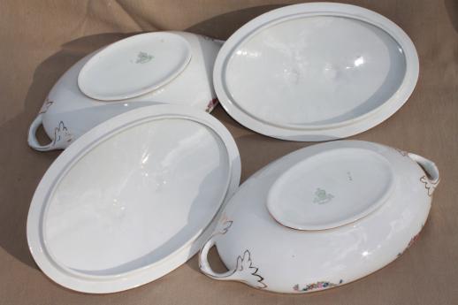 photo of early 1900s vintage English china vegetable bowls, pair of oval tureens #8