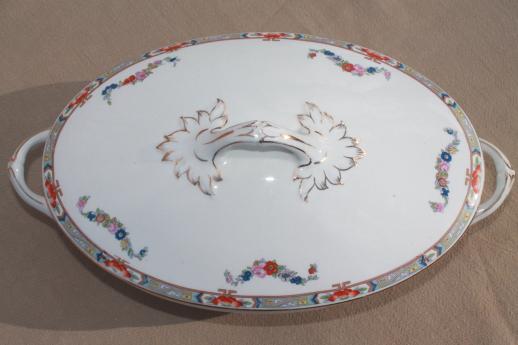 photo of early 1900s vintage English china vegetable bowls, pair of oval tureens #9