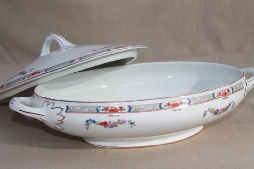 photo of early 1900s vintage English china vegetable bowls, pair of oval tureens #10