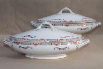 catalog photo of early 1900s vintage English china vegetable bowls, pair of oval tureens