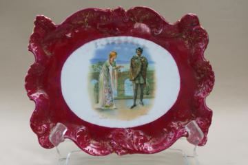 catalog photo of early 1900s vintage Hamlet & Ophelia Shakespeare scene, Victoria Austria china tray