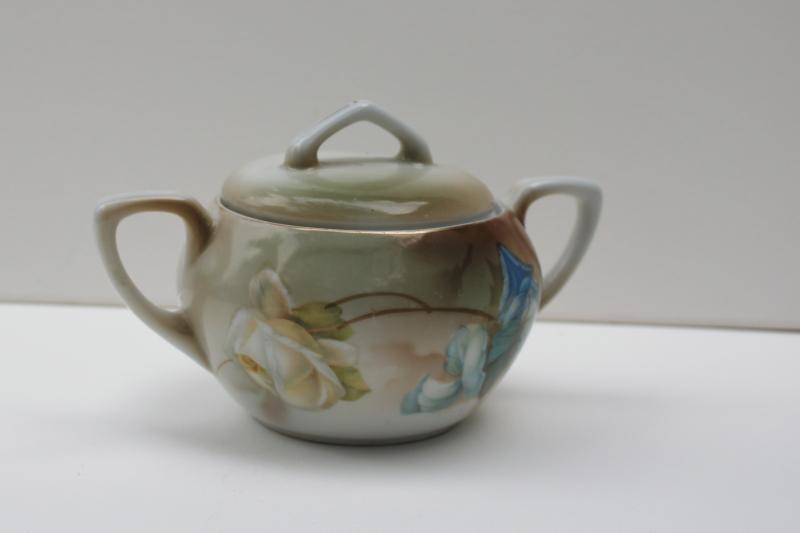 photo of early 1900s vintage RS Germany hand painted china sugar bowl w/ art nouveau floral #1