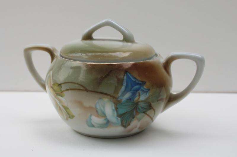 photo of early 1900s vintage RS Germany hand painted china sugar bowl w/ art nouveau floral #2