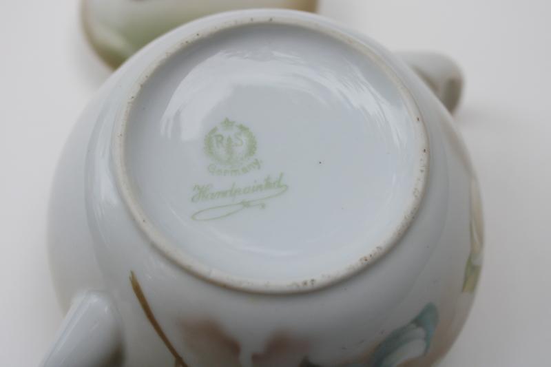 photo of early 1900s vintage RS Germany hand painted china sugar bowl w/ art nouveau floral #3