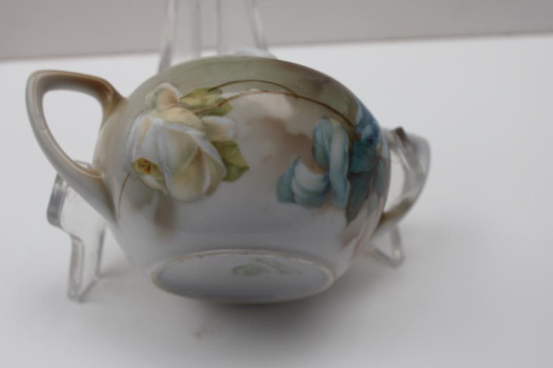 photo of early 1900s vintage RS Germany hand painted china sugar bowl w/ art nouveau floral #7