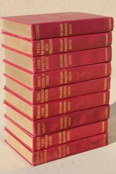 catalog photo of early 1900s vintage Richard Harding Davis novels, beautiful antique red cloth bindings